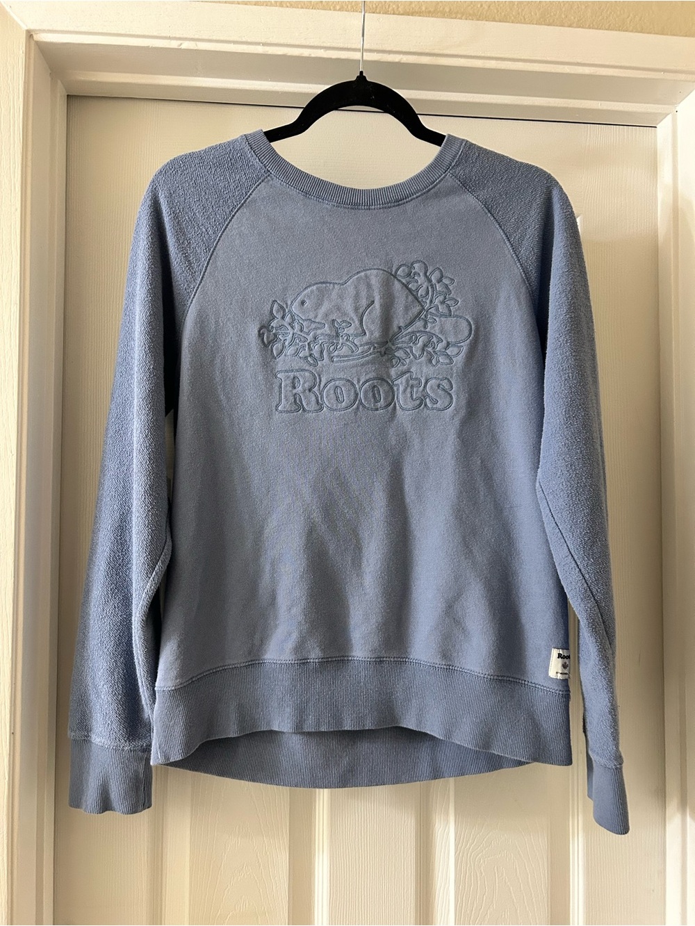 Roots Women's Light Blue Embossed Logo Sweatshirt